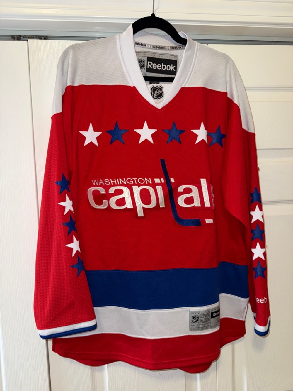 Reebok Red Washington Capitals Hockey Jersey with Blue & White Accents